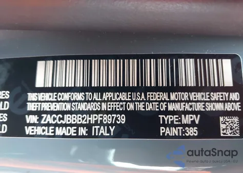 2017 Jeep Renegade Latitude 4X4 z USA, uszkodzony, nr VIN ZACCJBBB2HPF89739